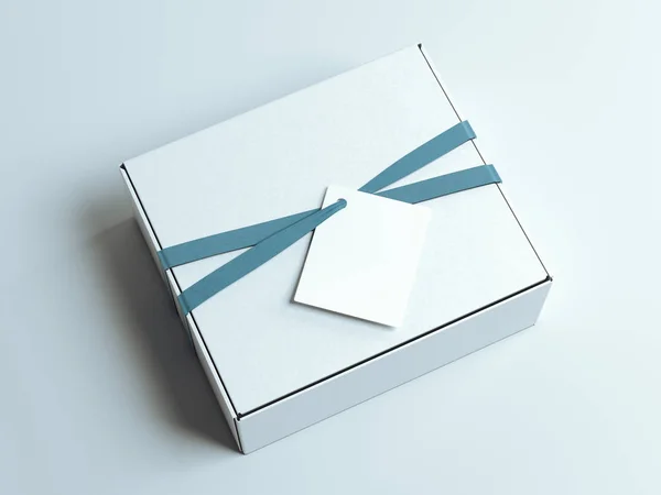 Weiße Schachtel mit leerem Tag. 3D-Darstellung — Stockfoto