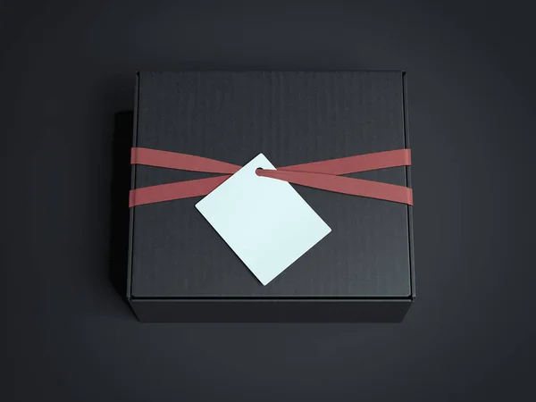 Caja negra con etiqueta en blanco. renderizado 3d — Foto de Stock