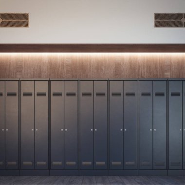 Siyah dolapları ile lüks soyunma odası. 3D render