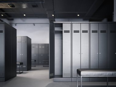 Soyunma odasında modern loft iç. 3D render