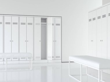 Soyunma odası temiz parlak iç. 3D render