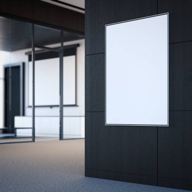 Gri duvar üzerine boş beyaz poster. 3D render