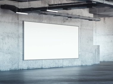 Park beton duvar üzerinde boş billboard. 3D render