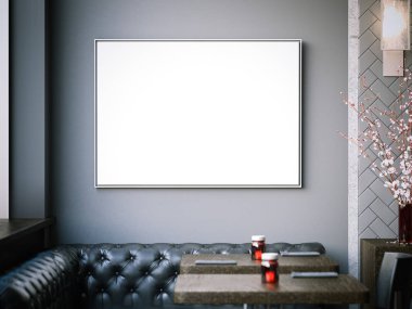 Restoran iç beyaz tuval üzerine bir duvar ile. 3D render