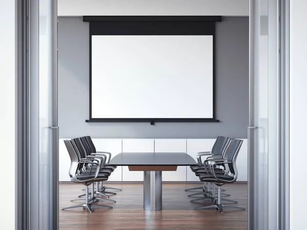 Sala de reunião de escritório com piso de madeira. Renderização 3d — Fotografia de Stock