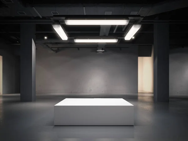 Σύγχρονη εκθεσιακός χώρος με φωτεινή βιτρίνα. 3D rendering — Φωτογραφία Αρχείου