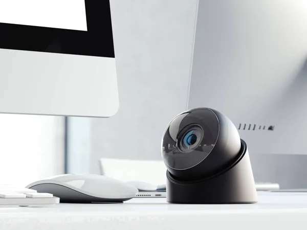 Сучасна чорна веб-камера на офісному столі. 3D візуалізація — стокове фото