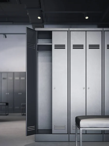 Locker room with black cabinets. 3d rendering — Stock Photo, Image