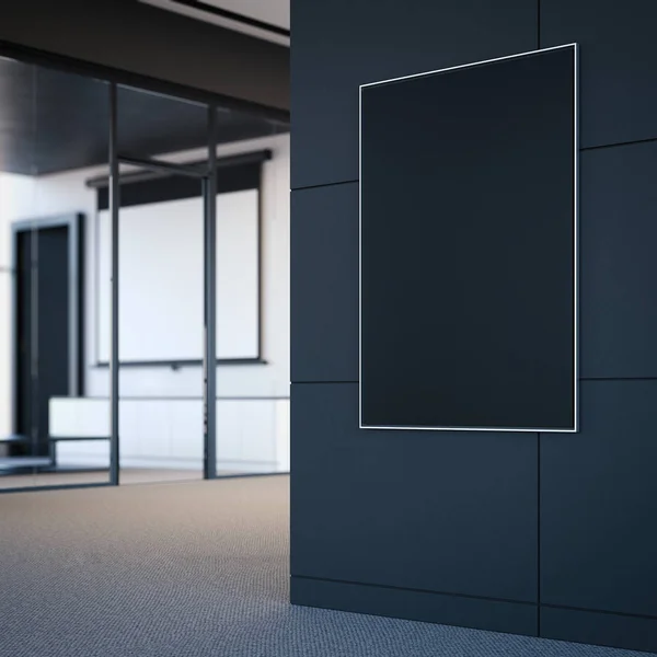 Empty black poster on the office wall. 3d rendering — Stock Photo, Image