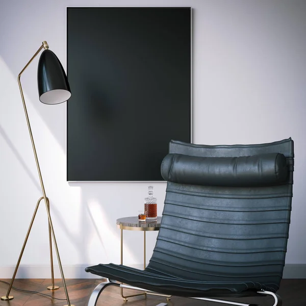 Interior con marco de imagen en blanco oscuro. renderizado 3d —  Fotos de Stock