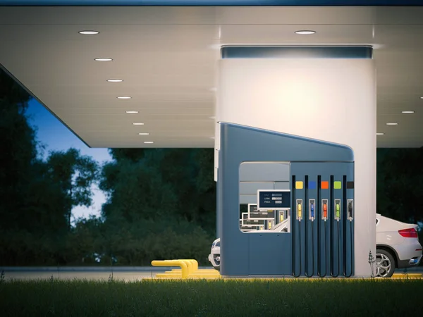 Moderne weiße Tankstelle. 3D-Darstellung — Stockfoto