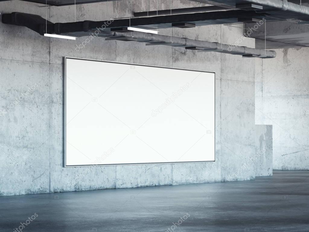 Blank billboard on the concrete wall of parking. 3d rendering