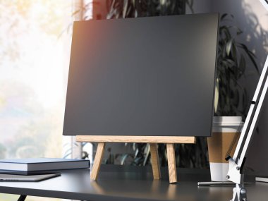 Ahşap küçük şövale boş çerçeve ile. 3D render