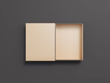 Kahverengi karton ambalajlama açıldı. 3D render