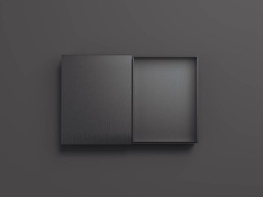 Siyah karton ambalajlama açıldı. 3D render