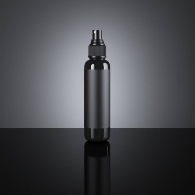 Siyah boş sprey şişesi. 3D render