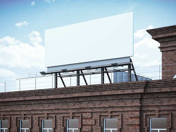 Cartellone bianco in piedi su un edificio di mattoni. rendering 3d — Foto Stock