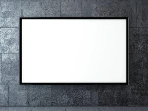 Um cartaz em branco numa parede escura. Renderização 3d — Fotografia de Stock
