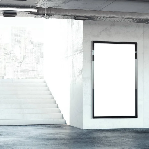 Treppe mit leerer Werbetafel. 3D-Darstellung — Stockfoto