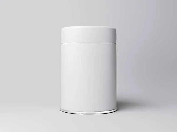 Белая банка с этикеткой. 3d-рендеринг — стоковое фото