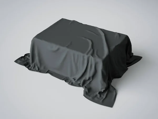 Коробка під чорною тканиною. 3D візуалізація — стокове фото