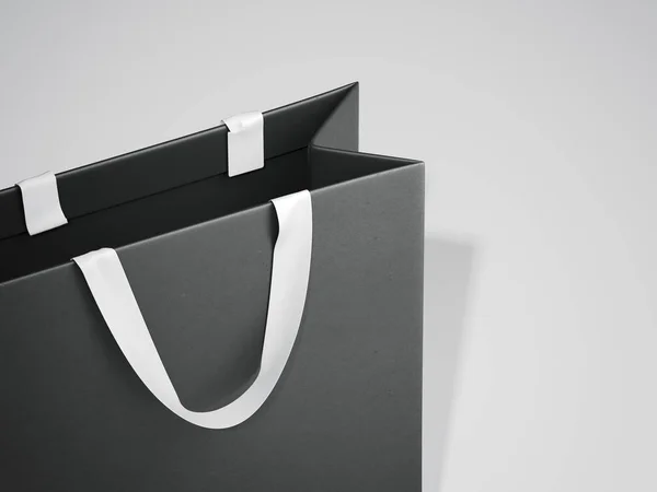 Bolsa de compras negra con asas blancas. renderizado 3d — Foto de Stock