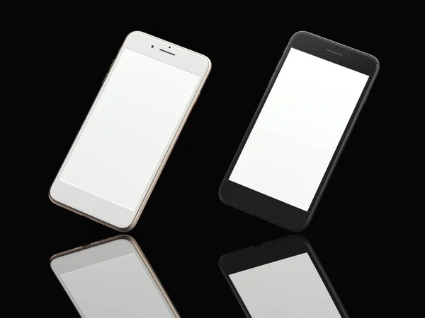 Two modern smartphones in black studio. 3d rendering — Stock Photo, Image