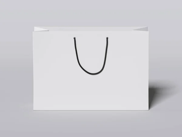 Białe torba na zakupy z czarnymi uchwytami. renderowania 3D — Zdjęcie stockowe
