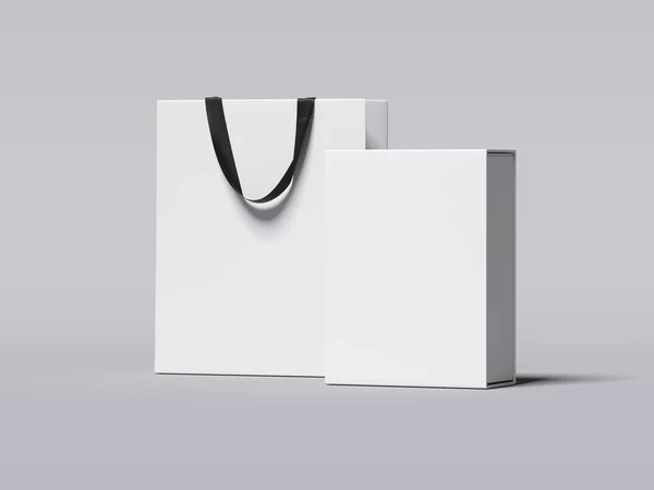 Caja blanca y bolsa de compras de lujo. renderizado 3d — Foto de Stock
