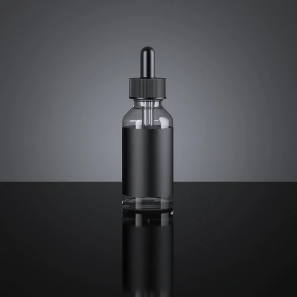 Μαύρο γυαλί μπουκάλι με ετικέτα. 3D rendering — Φωτογραφία Αρχείου