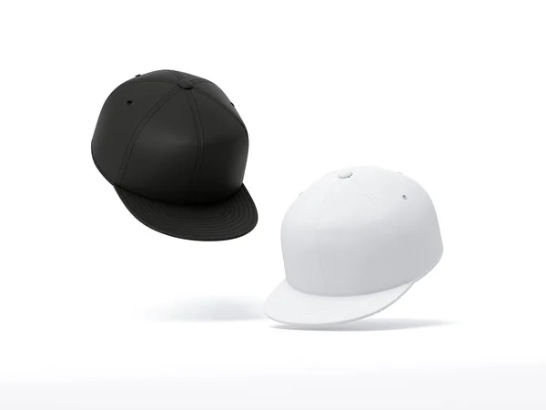 Μαύρο και λευκό κενό snapbacks. 3D rendering — Φωτογραφία Αρχείου