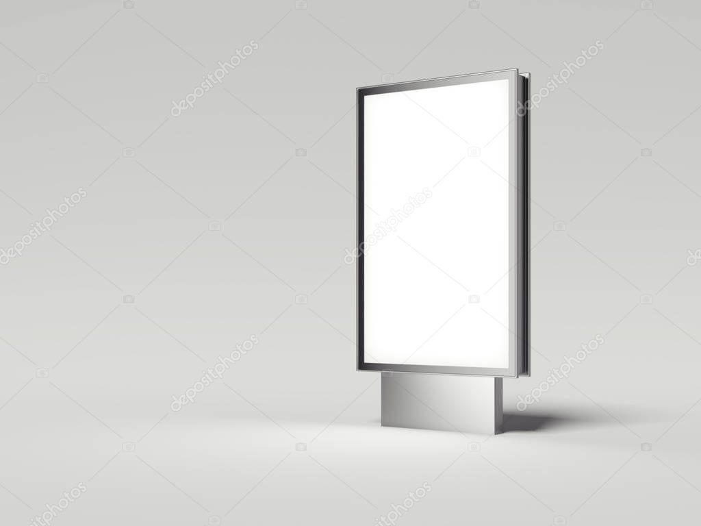 Silver billboard with white screen. 3d rendering