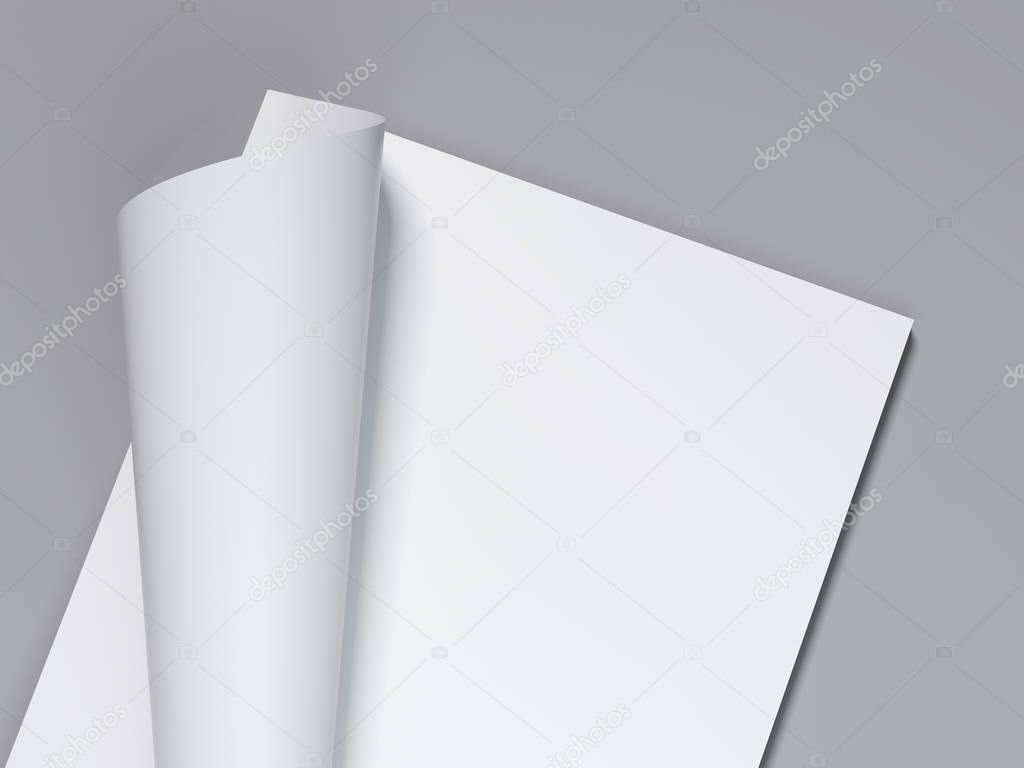 White sheet with curled corner. 3d rendering