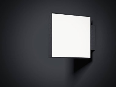 Boş tabela karanlık bir stüdyoda. 3D render