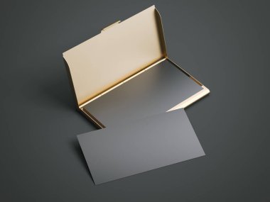 Siyah boş kartvizit ile altın durum. 3D render