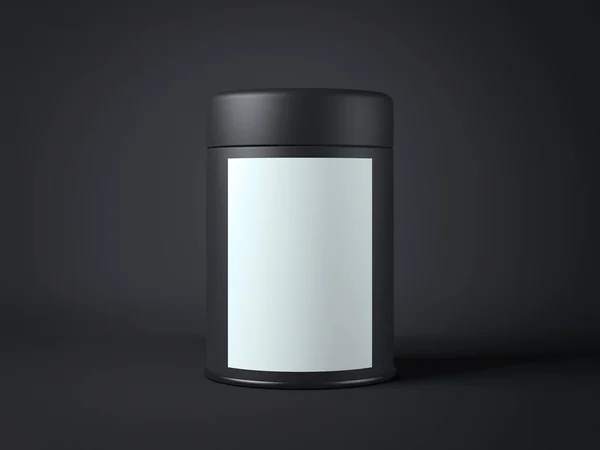 Black jar with white label. 3d rendering — Stock Photo, Image