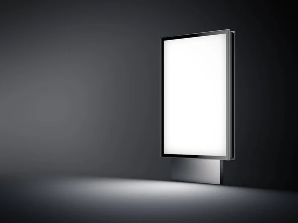 Срібний щит з білим екраном в темряві. 3D візуалізація — стокове фото