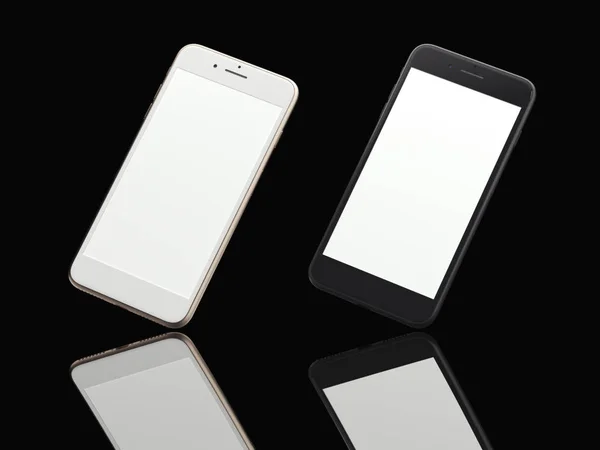 Dwa nowoczesne smartfony w czarny studio. renderowania 3D — Zdjęcie stockowe