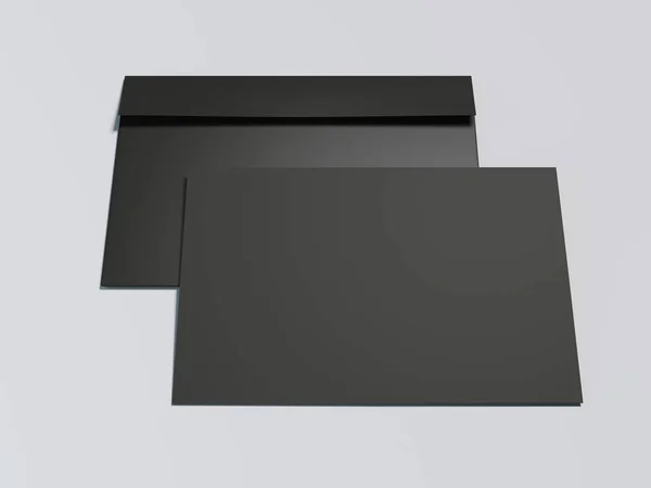 Siyah zarf boş kağıt levha ile. 3D render — Stok fotoğraf