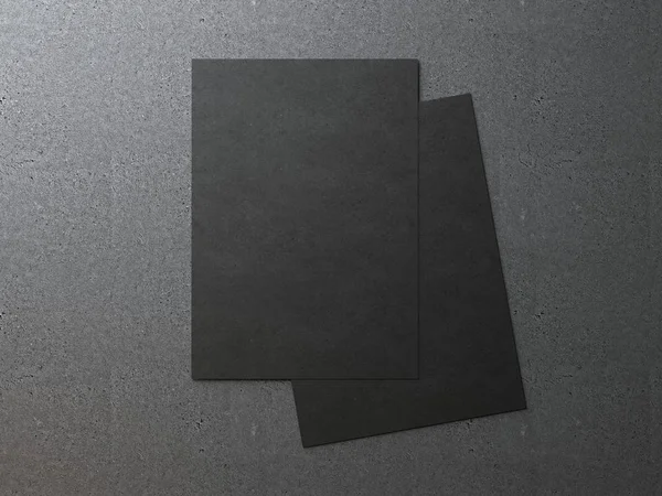 Dwa arkusze czarnego papieru puste. renderowania 3D — Zdjęcie stockowe
