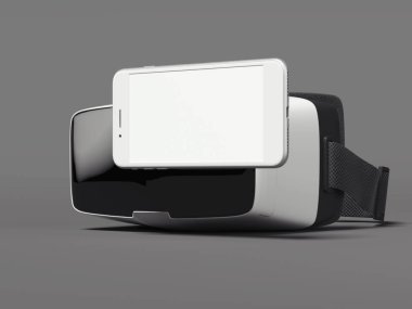 VR sanal gerçeklik kulaklık karanlık katta. Yan görünümü. 3D render