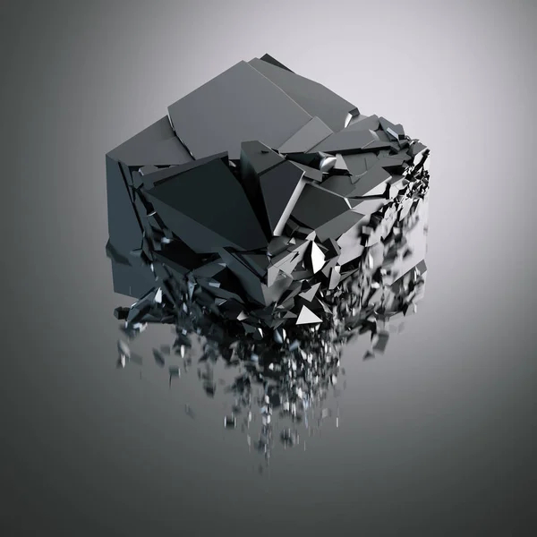 Destruction of black glossy cube. 3d rendering — Stock Photo, Image