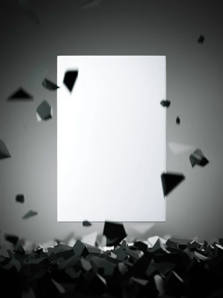 Witte leeg doek met vliegende stenen. 3D-rendering — Stockfoto