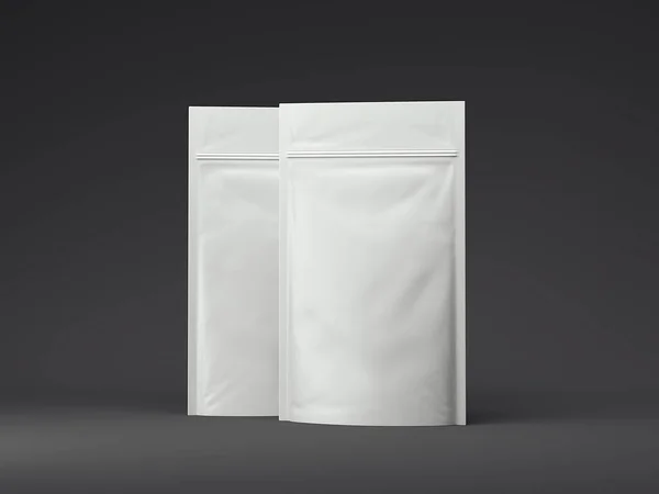 İki boş beyaz ambalaj kağıt torba. 3D render — Stok fotoğraf