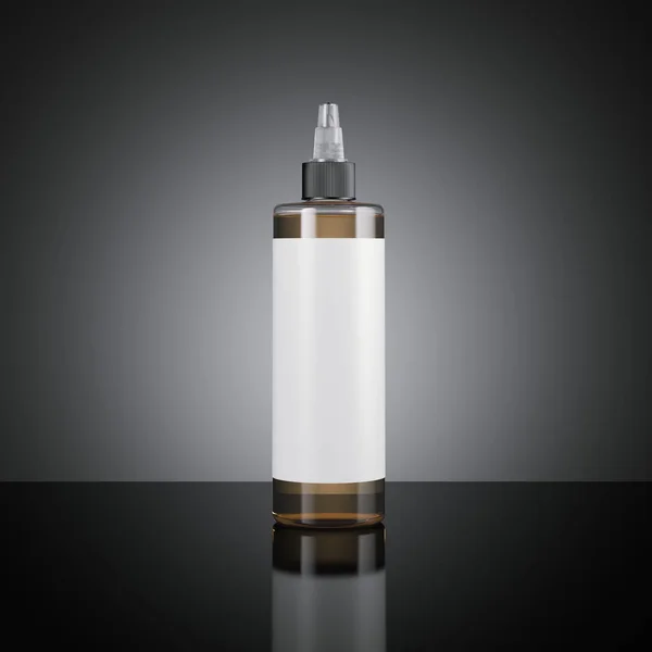 Botella de plástico blanco con etiqueta y jugo marrón. renderizado 3d — Foto de Stock