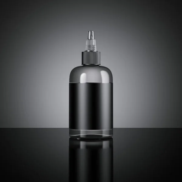 Πλαστικό μπουκάλι με μαύρη ετικέτα. 3D rendering — Φωτογραφία Αρχείου
