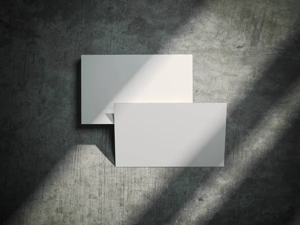 돌 바닥에 흰색 비즈니스 카드입니다. 3 차원 렌더링 — 스톡 사진