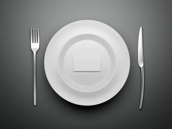 Blank business card on the plate. 3d rendering — Stock Photo, Image