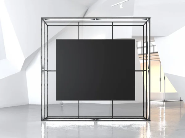 Gowing showcase with blank black canvas. 3d rendering — Stock Photo, Image