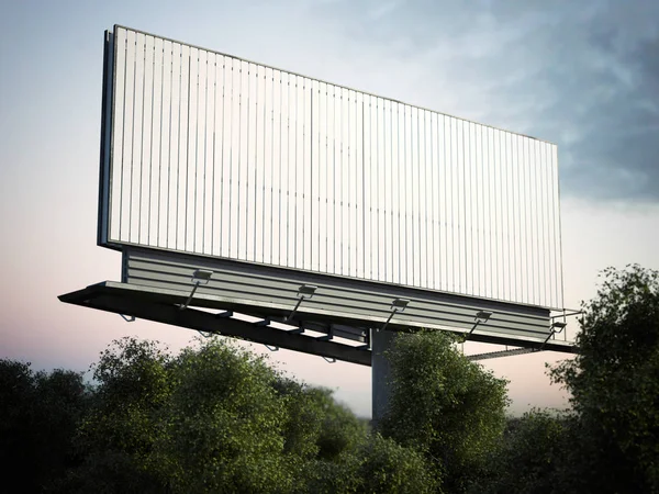 Prázdné venkovní reklamní billboard v zelených stromů. 3D vykreslování — Stock fotografie